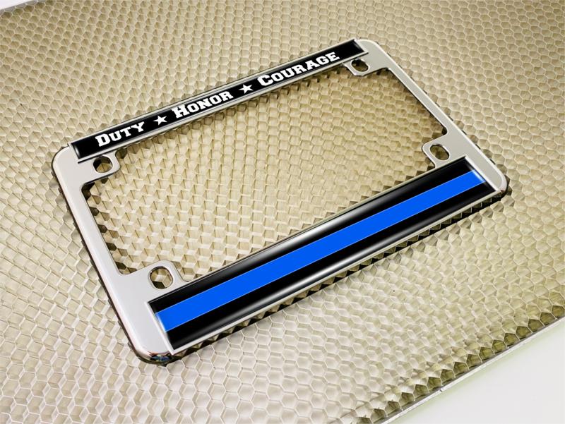 Duty Honor Courage Thin Blue Line - Motorcycle Metal License Plate Frame