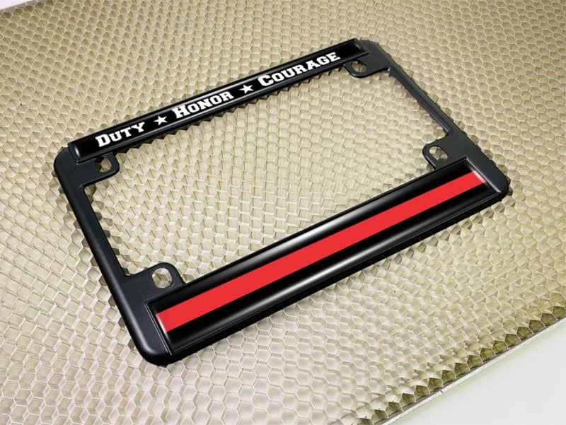 Duty Honor Courage Thin Red Line - Motorcycle Metal License Plate Frame