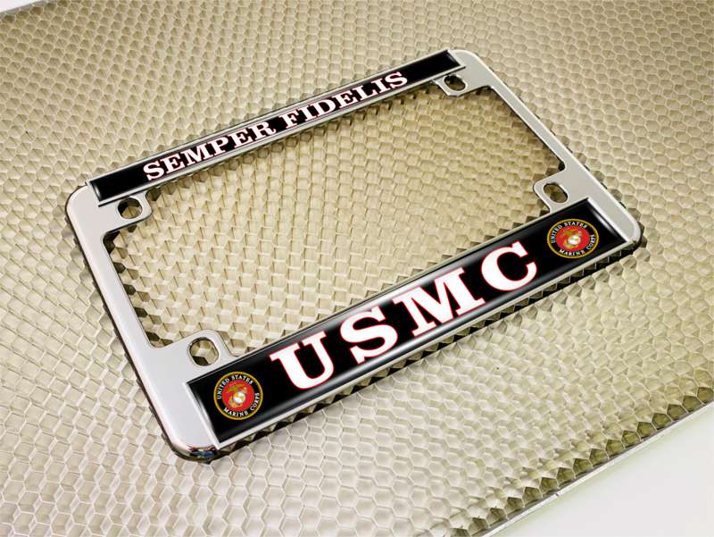 USMC Semper Fidelis - Motorcycle Metal License Plate Frame (BW)