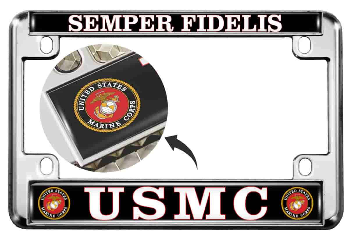 USMC Semper Fidelis - Motorcycle Metal License Plate Frame (BW)