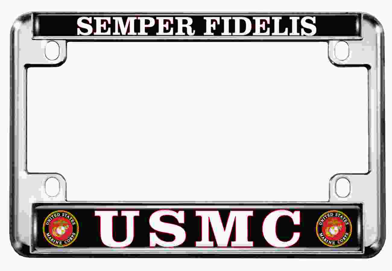 USMC Semper Fidelis - Motorcycle Metal License Plate Frame (BW)
