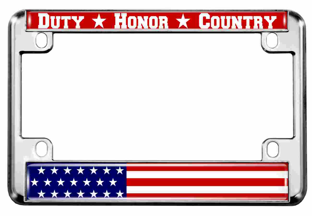 Duty Honor Country U.S. Flag - Motorcycle Metal License Plate Frame Duty Honor Country U.S. Flag - Motorcycle Metal License Plate Frame