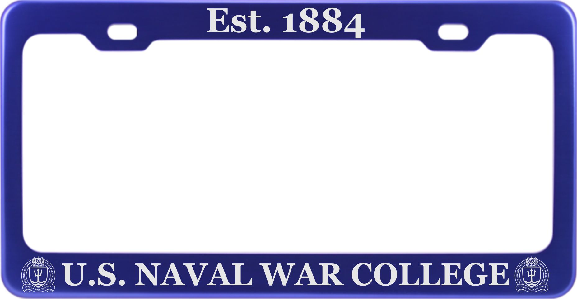 Est 1884 - U.S. NAVAL WAR COLLEGE - custom aluminum license plate frame (Blue)